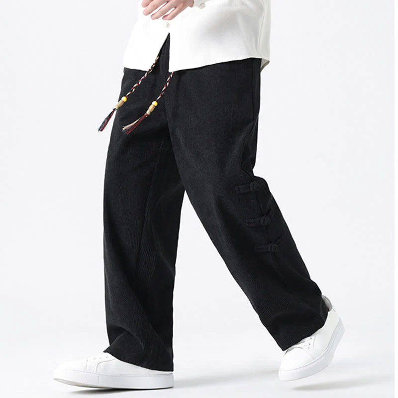 Pantaloni da uomo in velluto a coste con coulisse, tasche e bottoni a rana , Buddha Stones Fall Solid - Image 15