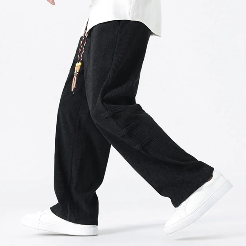 Pantaloni da uomo in velluto a coste con coulisse, tasche e bottoni a rana , Buddha Stones Fall Solid - Image 18