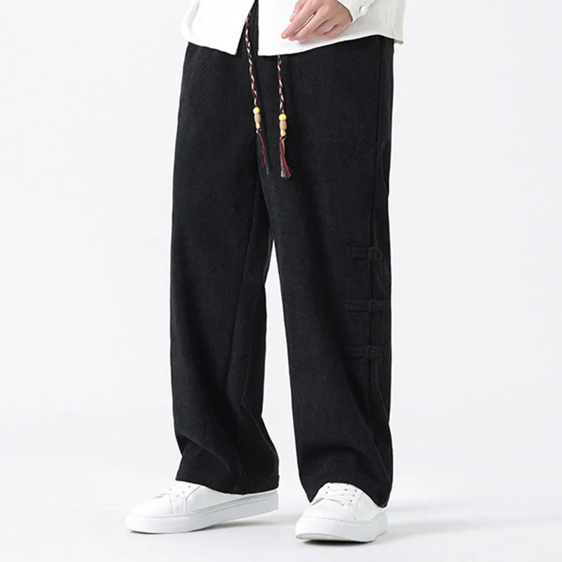 Pantaloni da uomo in velluto a coste con coulisse, tasche e bottoni a rana , Buddha Stones Fall Solid - Image 20