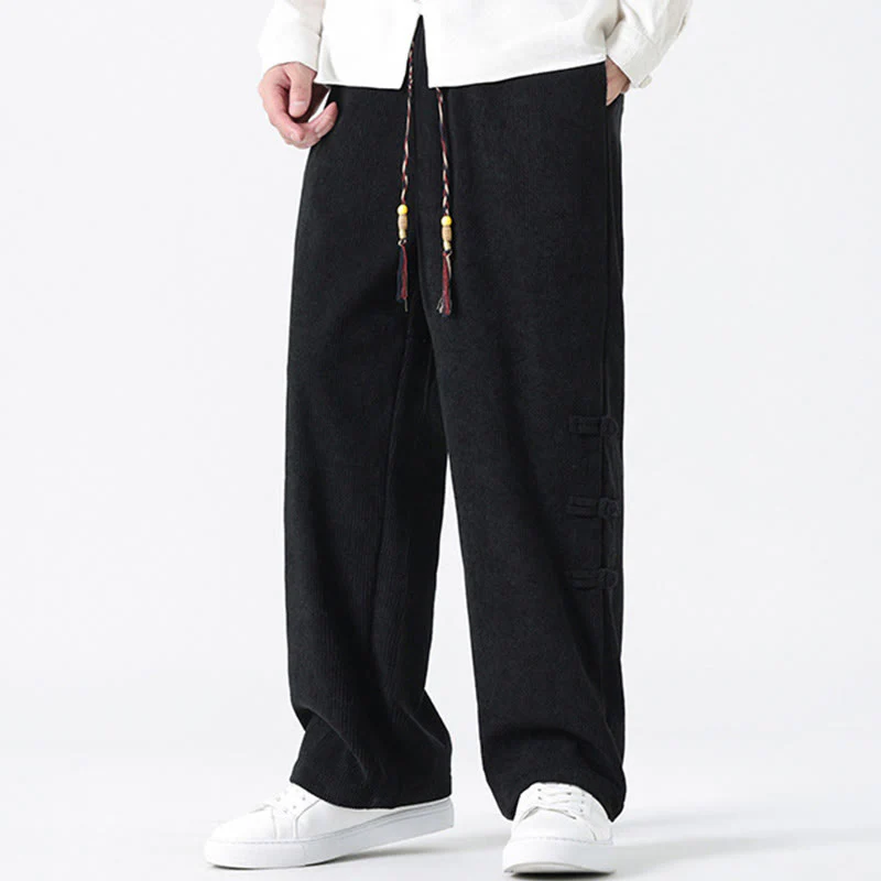 Pantaloni da uomo in velluto a coste con coulisse, tasche e bottoni a rana , Buddha Stones Fall Solid - Image 21