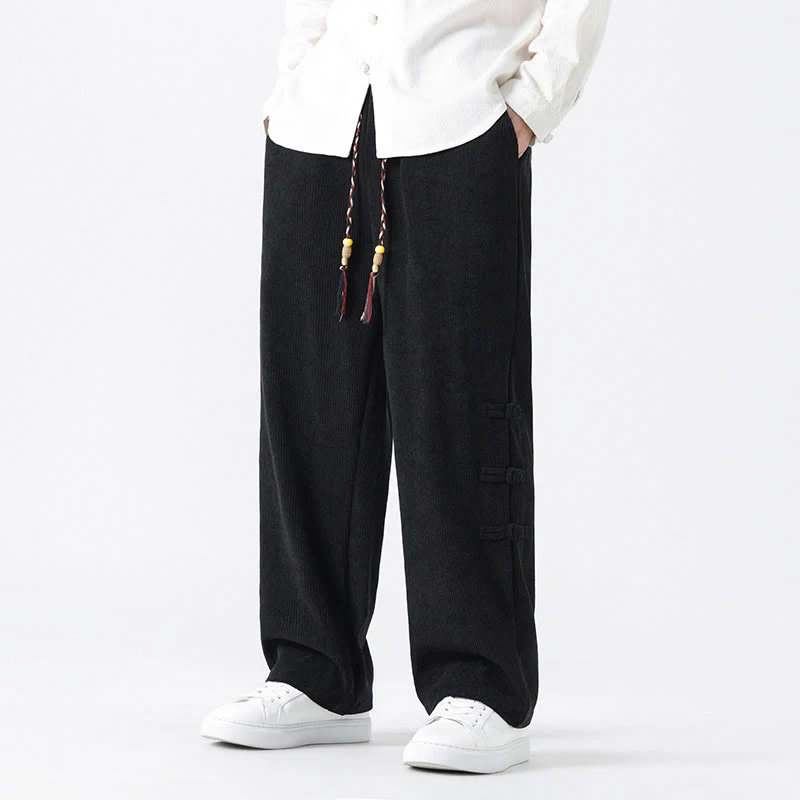 Pantaloni da uomo in velluto a coste con coulisse, tasche e bottoni a rana , Buddha Stones Fall Solid - Image 23