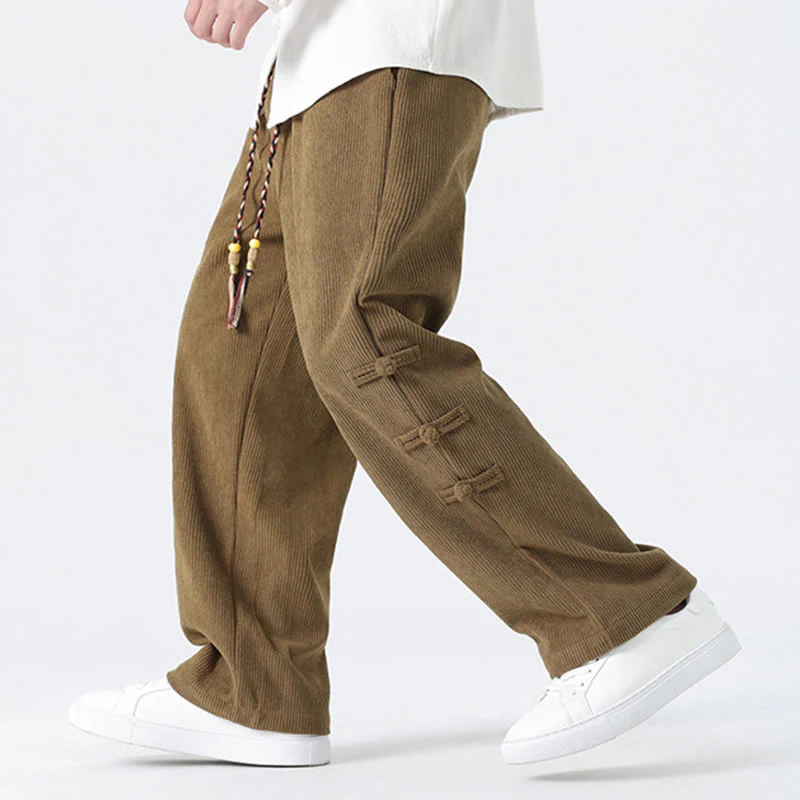 Pantaloni da uomo in velluto a coste con coulisse, tasche e bottoni a rana , Buddha Stones Fall Solid - Image 5