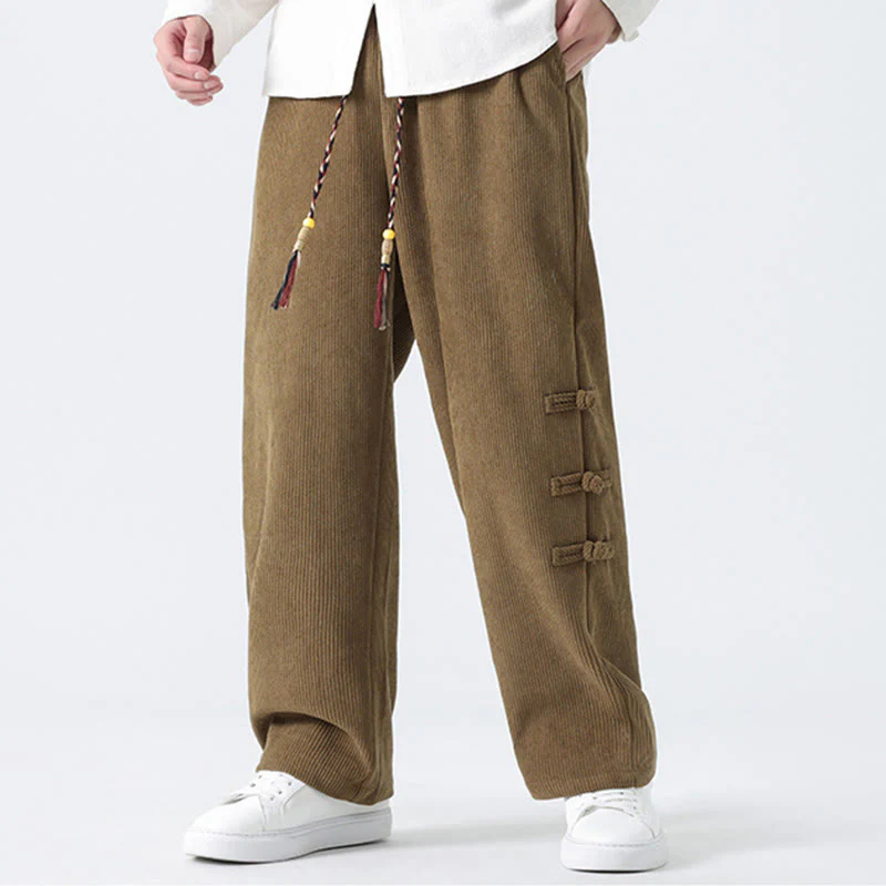 Pantaloni da uomo in velluto a coste con coulisse, tasche e bottoni a rana , Buddha Stones Fall Solid - Image 6