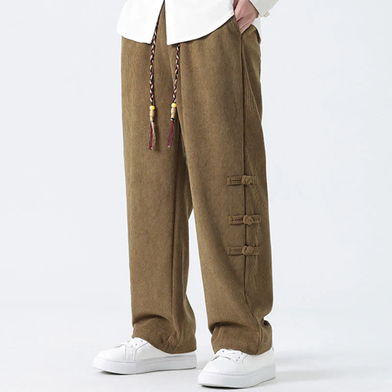Pantaloni da uomo in velluto a coste con coulisse, tasche e bottoni a rana , Buddha Stones Fall Solid - Image 7