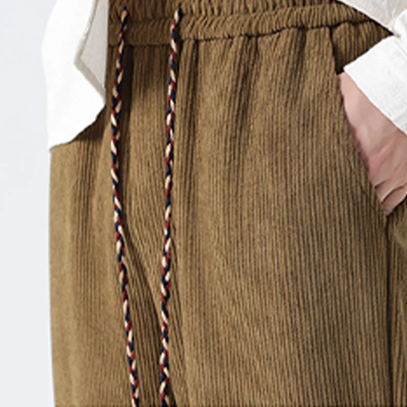 Pantaloni da uomo in velluto a coste con coulisse, tasche e bottoni a rana , Buddha Stones Fall Solid - Image 9