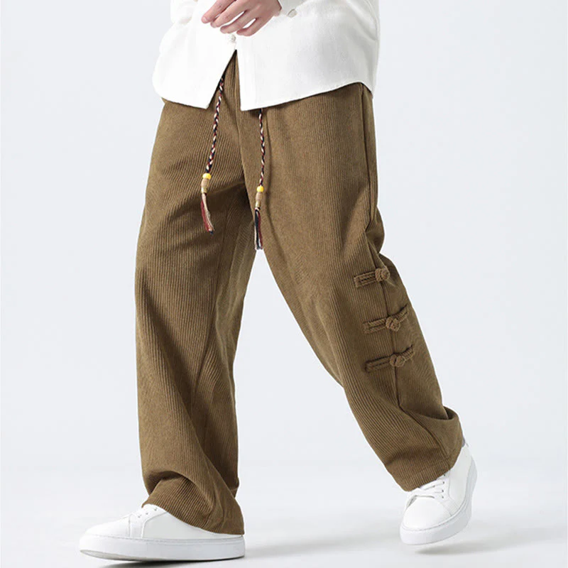 Pantaloni da uomo in velluto a coste con coulisse, tasche e design a rana cinese semplice Buddha Stones - Image 2