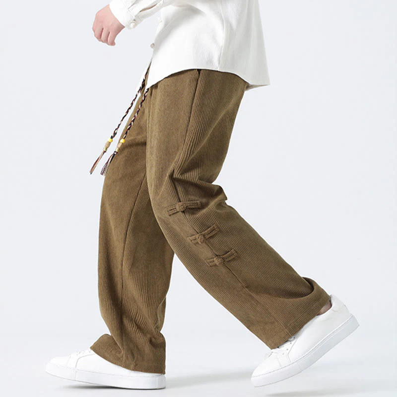 Pantaloni da uomo in velluto a coste con coulisse, tasche e design a rana cinese semplice Buddha Stones - Image 4
