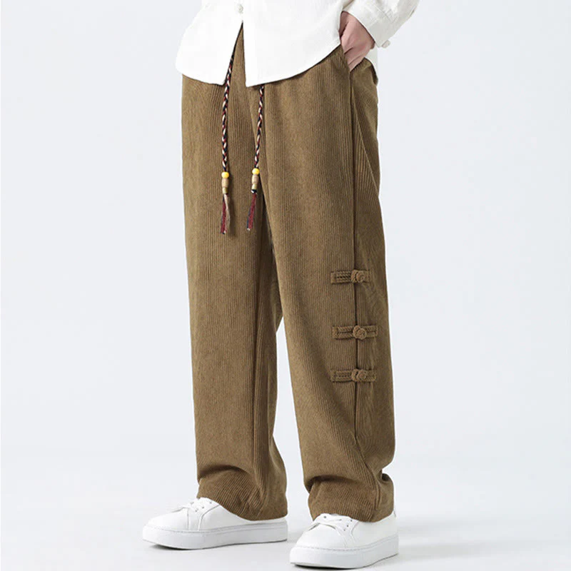 Pantaloni da uomo in velluto a coste con coulisse, tasche e design a rana cinese semplice Buddha Stones - Image 6