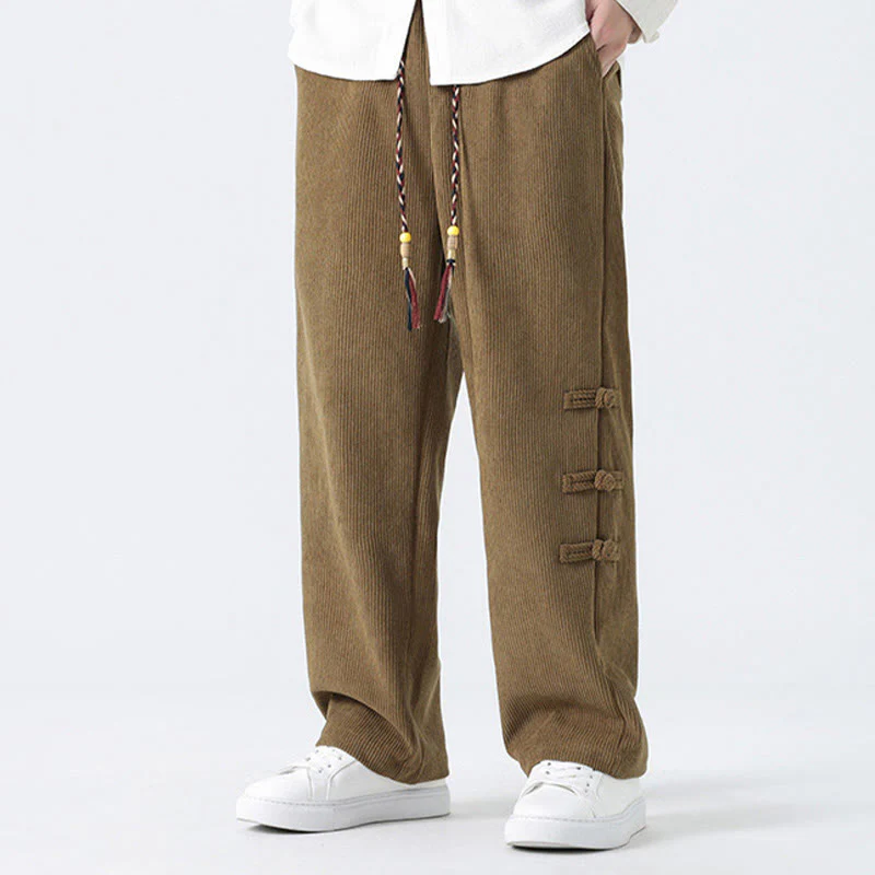Pantaloni da uomo in velluto a coste con coulisse, tasche e design a rana cinese semplice Buddha Stones - Image 7
