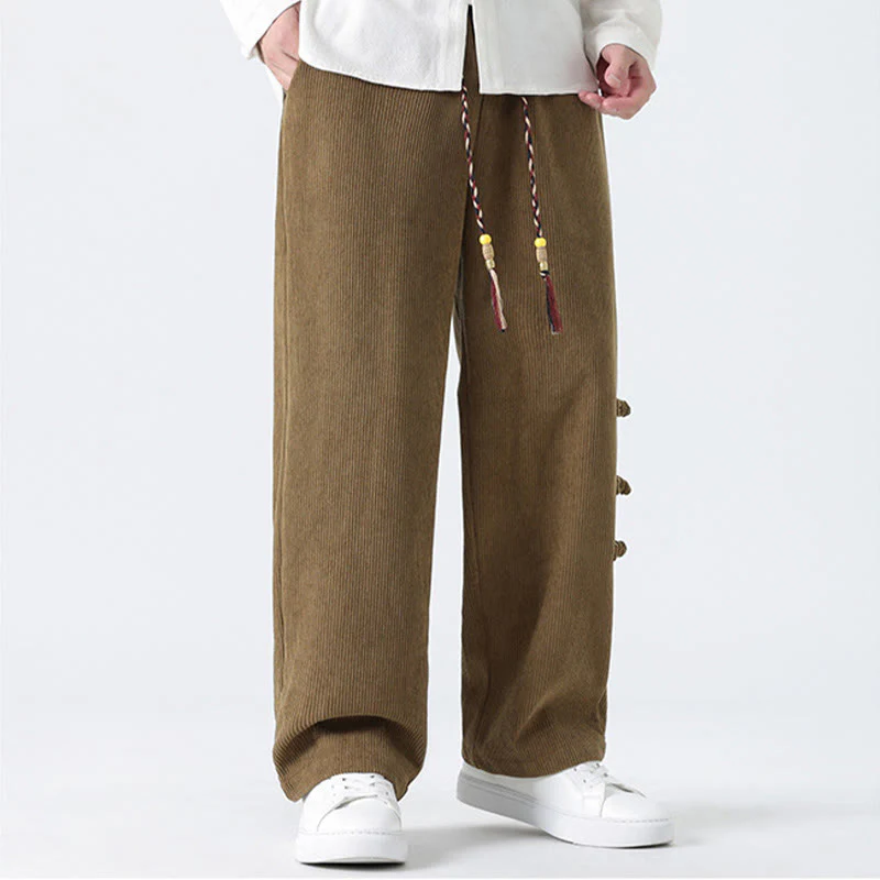 Pantaloni da uomo in velluto a coste con coulisse, tasche e design a rana cinese semplice Buddha Stones - Image 8