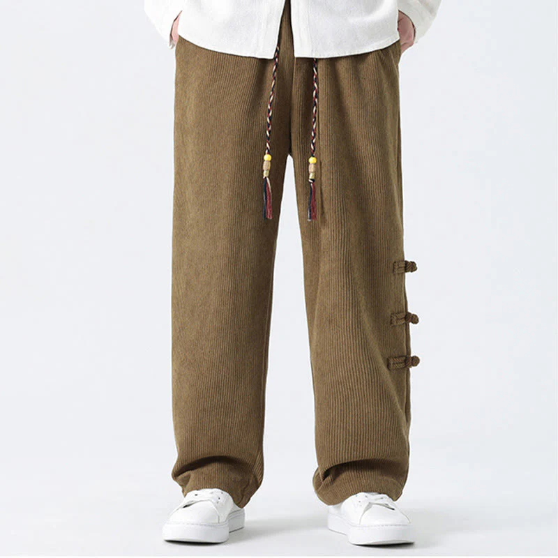 Pantaloni da uomo in velluto a coste con coulisse, tasche e design a rana cinese semplice Buddha Stones - Image 9