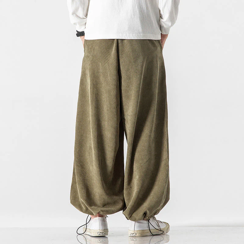 Pantaloni da uomo in velluto a coste con lacci e tasche, ricamo con caratteri cinesi, autunno inverno Buddha Stones - Image 11