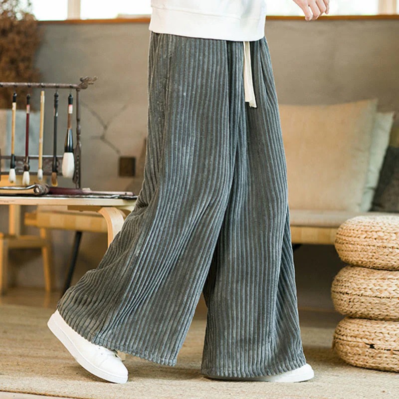 Pantaloni da uomo in velluto a coste di cotone a gamba larga con coulisse e tasche Buddha Stones Commute - Image 22