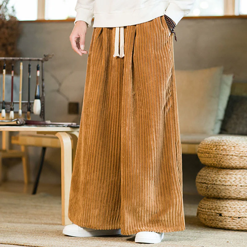 Pantaloni da uomo in velluto a coste di cotone a gamba larga con coulisse e tasche Buddha Stones Commute - Image 8