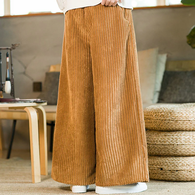 Pantaloni da uomo in velluto a coste di cotone a gamba larga con coulisse e tasche Buddha Stones Commute - Image 9