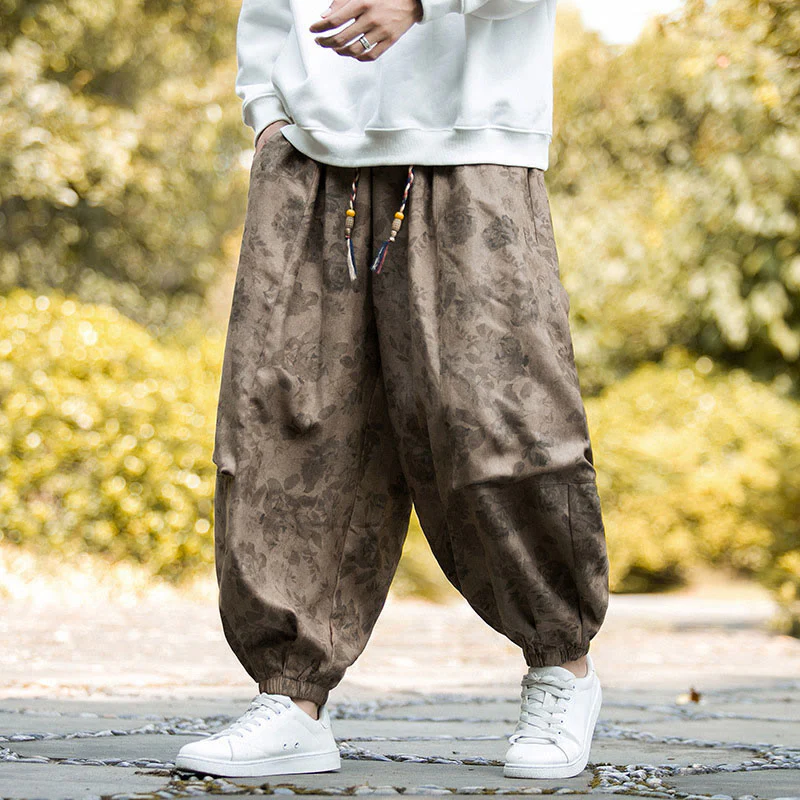 Pantaloni da uomo in velluto a coste di cotone casual con fiori Buddha Stones e grandi tasche - Image 2