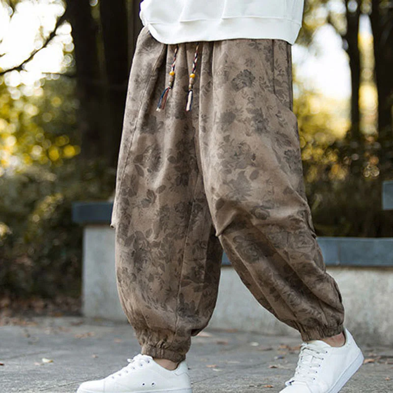 Pantaloni da uomo in velluto a coste di cotone casual con fiori Buddha Stones e grandi tasche - Image 3