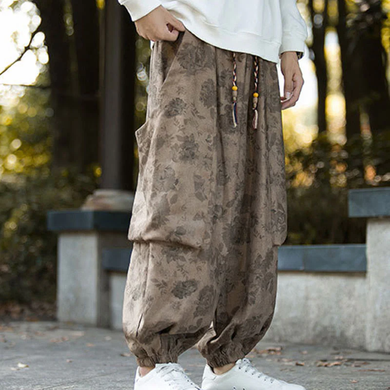 Pantaloni da uomo in velluto a coste di cotone casual con fiori Buddha Stones e grandi tasche - Image 5