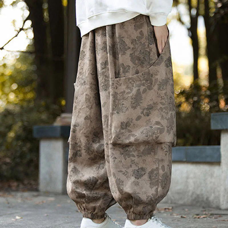 Pantaloni da uomo in velluto a coste di cotone casual con fiori Buddha Stones e grandi tasche - Image 7