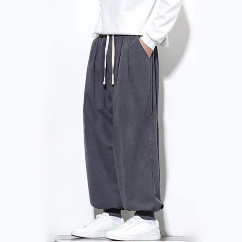 Pantaloni da uomo in velluto a coste di cotone con coulisse, modello semplice, modello Buddha Stones Fall Plain con tasche - Image 17