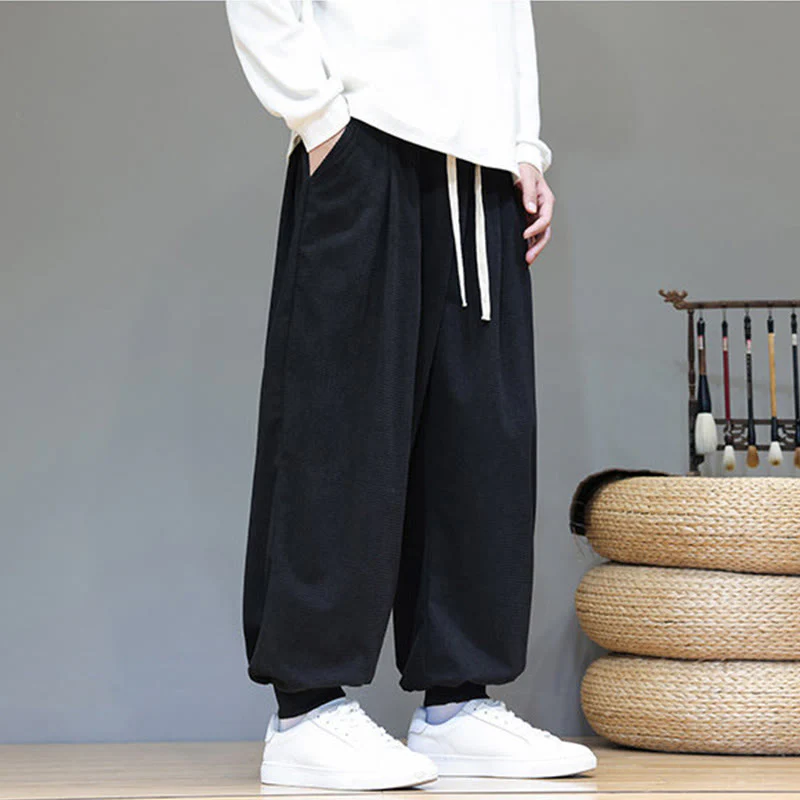 Pantaloni da uomo in velluto a coste di cotone con coulisse, modello semplice, modello Buddha Stones Fall Plain con tasche - Image 36
