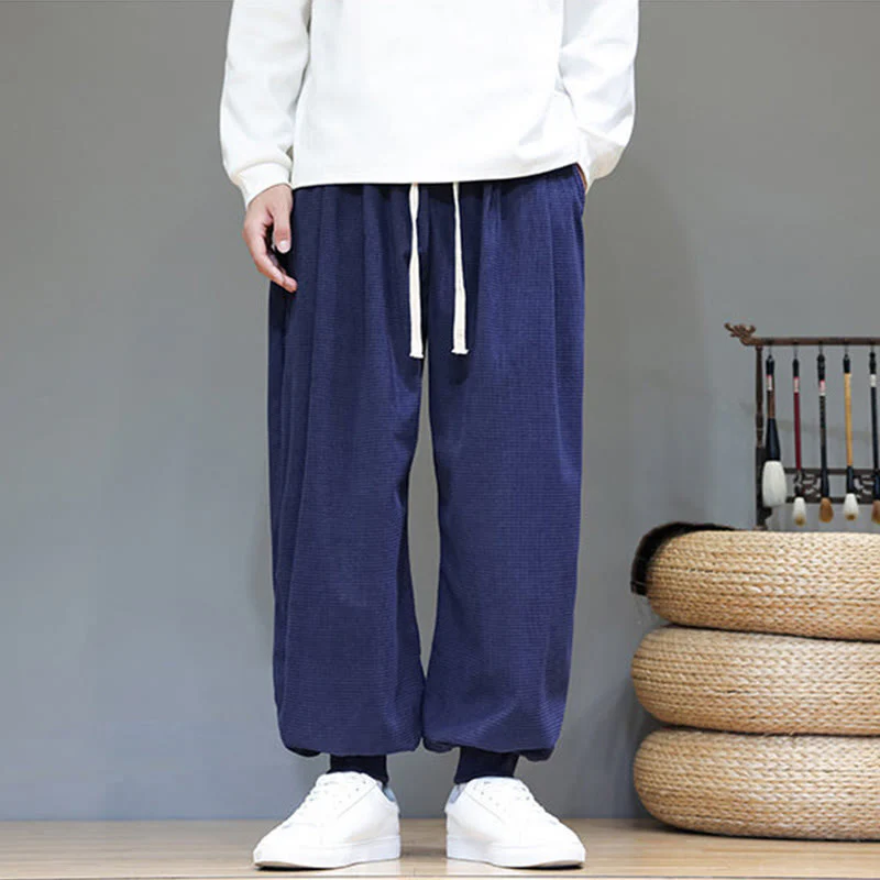 Pantaloni da uomo in velluto a coste di cotone con coulisse, modello semplice, modello Buddha Stones Fall Plain con tasche - Image 49