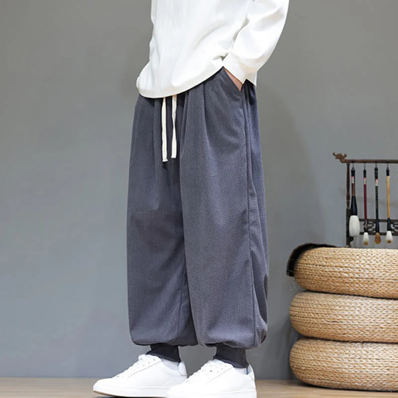 Pantaloni da uomo in velluto a coste di cotone con coulisse, modello semplice, modello Buddha Stones Fall Plain con tasche - Image 6