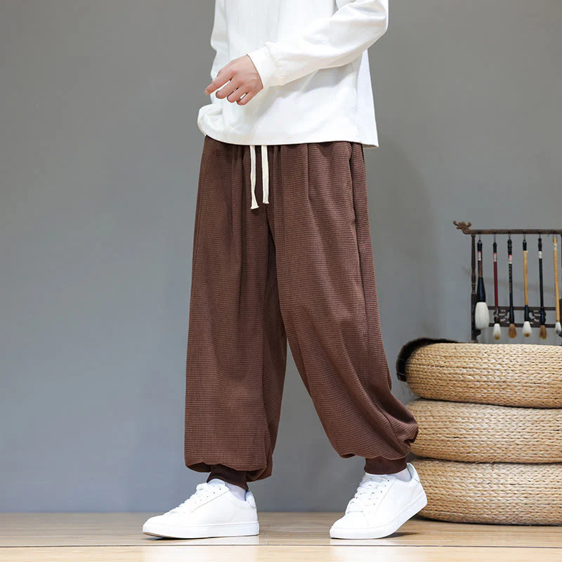 Pantaloni da uomo in velluto a coste di cotone con coulisse, modello semplice, modello Buddha Stones Fall Plain con tasche - Image 66