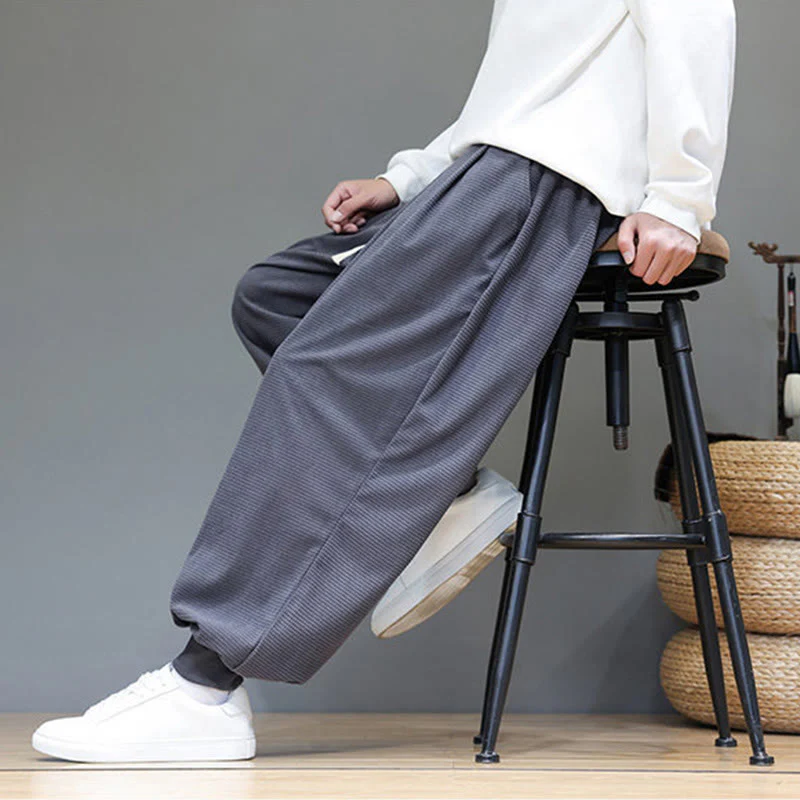 Pantaloni da uomo in velluto a coste di cotone con coulisse, modello semplice, modello Buddha Stones Fall Plain con tasche - Image 8
