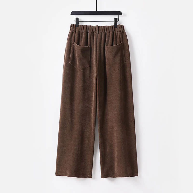 Pantaloni da uomo in velluto a coste di cotone con elastico in vita, gamba larga, tasche e bottoni invernali con cerniera Buddha Stones - Image 2