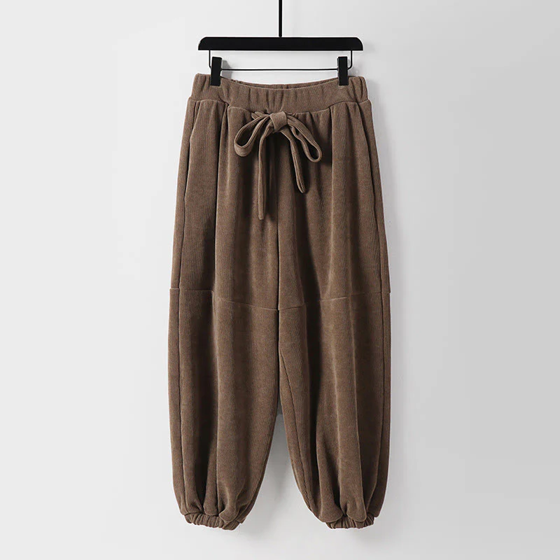 Pantaloni da uomo in velluto a coste di cotone con lacci e tasche, modello harem, tinta unita, invernali , Buddha Stones