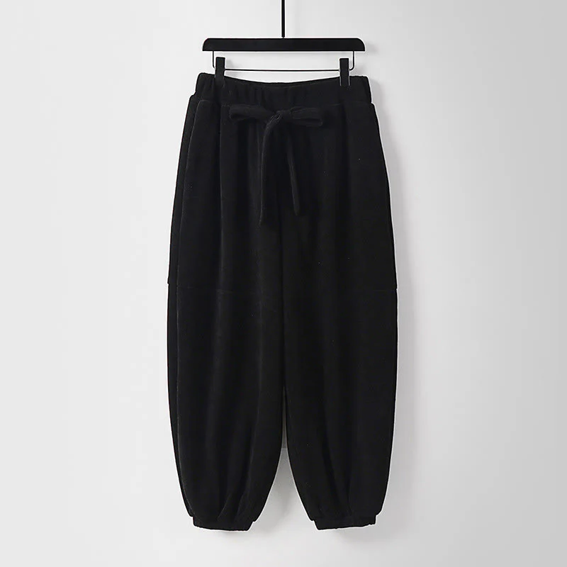 Pantaloni da uomo in velluto a coste di cotone con lacci e tasche, modello harem, tinta unita, invernali , Buddha Stones - Image 10