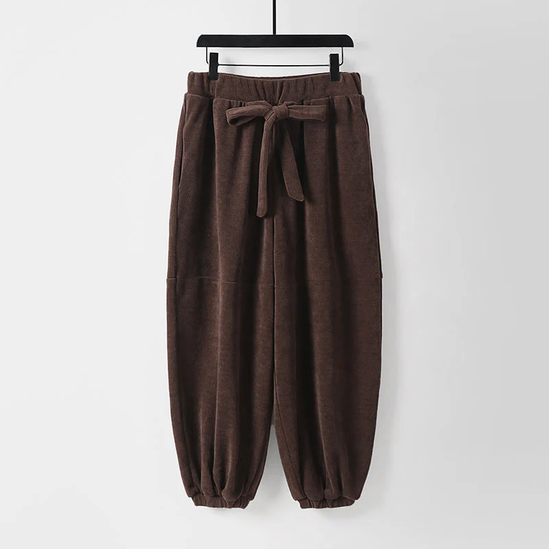 Pantaloni da uomo in velluto a coste di cotone con lacci e tasche, modello harem, tinta unita, invernali , Buddha Stones - Image 11
