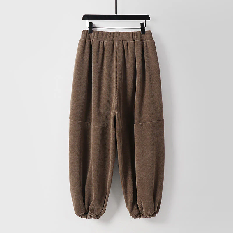 Pantaloni da uomo in velluto a coste di cotone con lacci e tasche, modello harem, tinta unita, invernali , Buddha Stones - Image 2