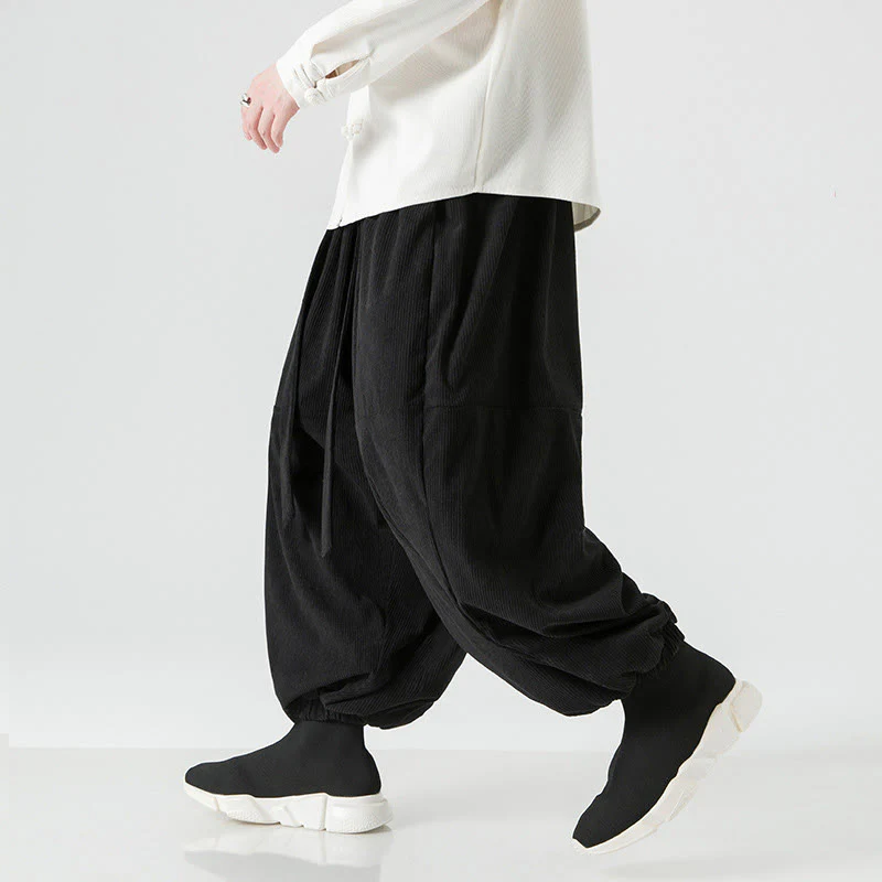 Pantaloni da uomo in velluto a coste di puro cotone con tasche, modello Harem, tinta unita, invernali, Buddha Stones - Image 16