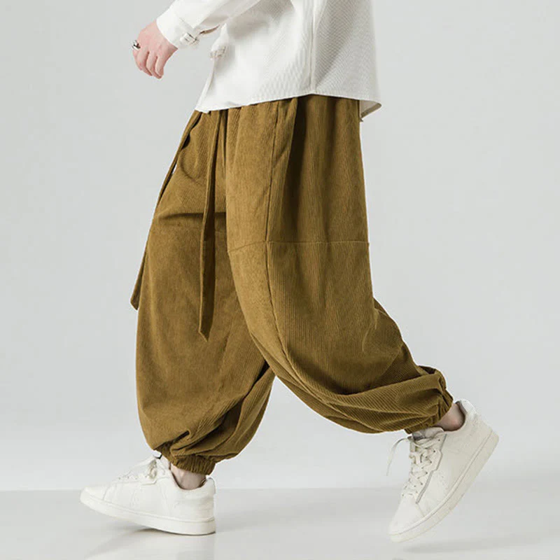 Pantaloni da uomo in velluto a coste di puro cotone con tasche, modello Harem, tinta unita, invernali, Buddha Stones - Image 21