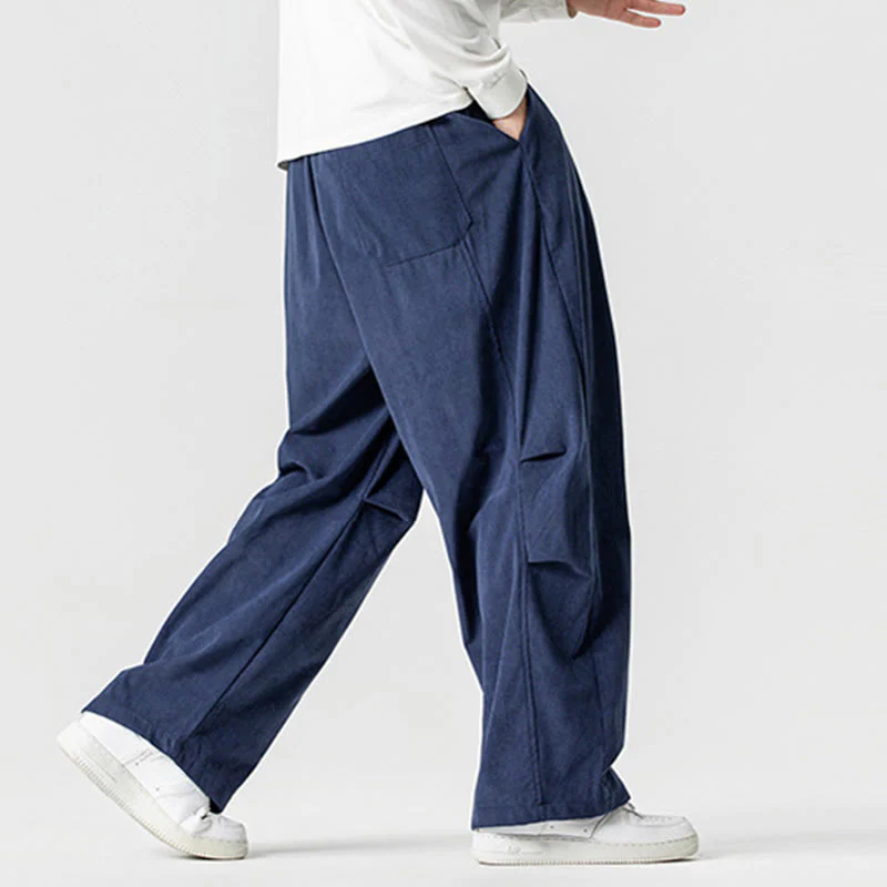 Pantaloni da uomo in velluto a coste invernali con coulisse e tasche, gamba larga , Buddha Stones