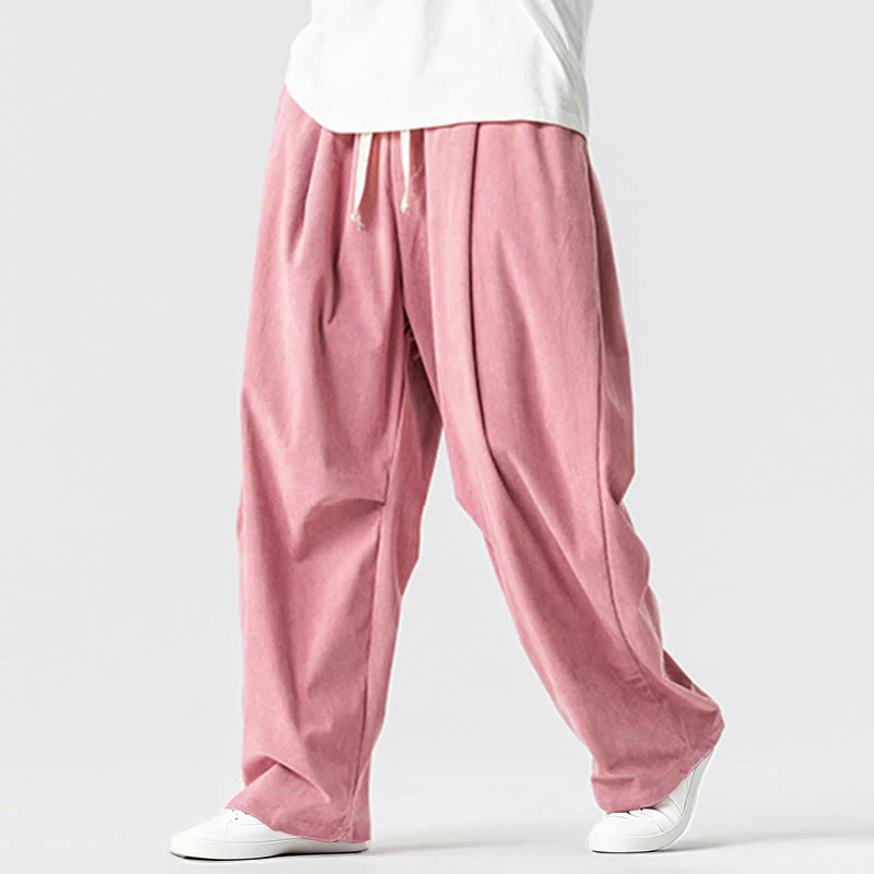 Pantaloni da uomo in velluto a coste invernali con coulisse e tasche, gamba larga , Buddha Stones - Image 10