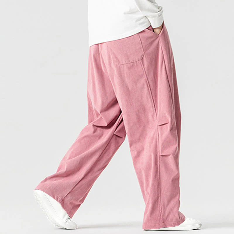 Pantaloni da uomo in velluto a coste invernali con coulisse e tasche, gamba larga , Buddha Stones - Image 11