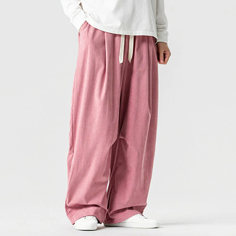 Pantaloni da uomo in velluto a coste invernali con coulisse e tasche, gamba larga , Buddha Stones - Image 12