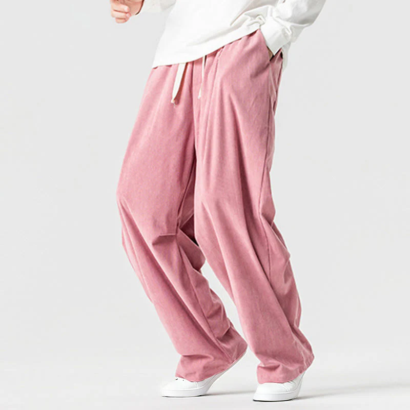 Pantaloni da uomo in velluto a coste invernali con coulisse e tasche, gamba larga , Buddha Stones - Image 13