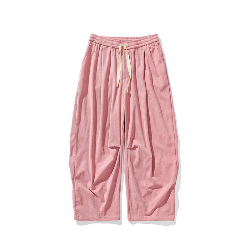Pantaloni da uomo in velluto a coste invernali con coulisse e tasche, gamba larga , Buddha Stones - Image 16