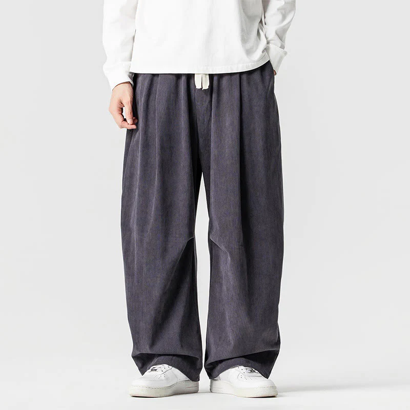 Pantaloni da uomo in velluto a coste invernali con coulisse e tasche, gamba larga , Buddha Stones - Image 17