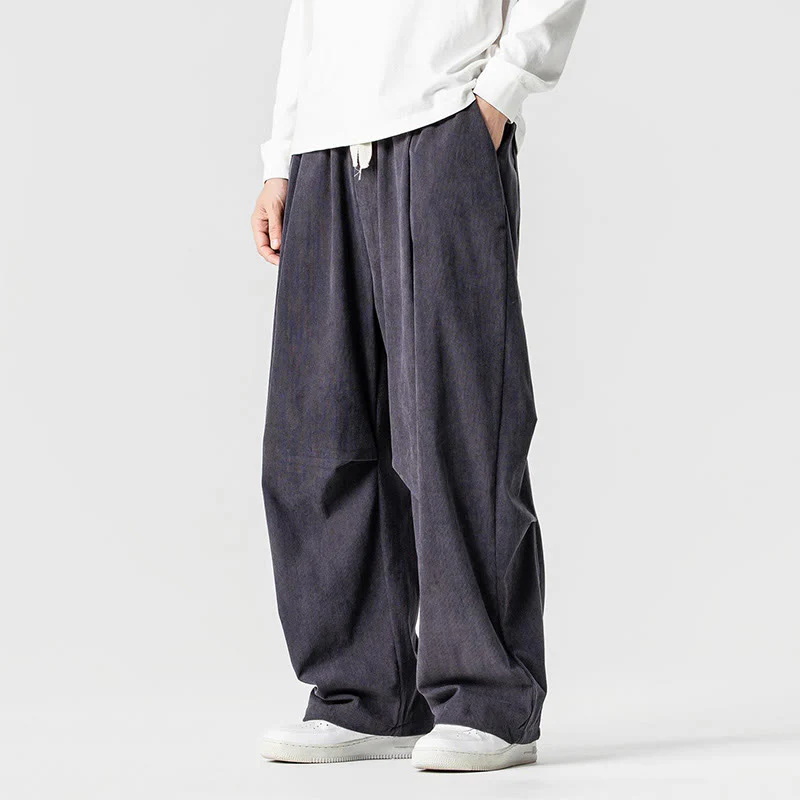 Pantaloni da uomo in velluto a coste invernali con coulisse e tasche, gamba larga , Buddha Stones - Image 18