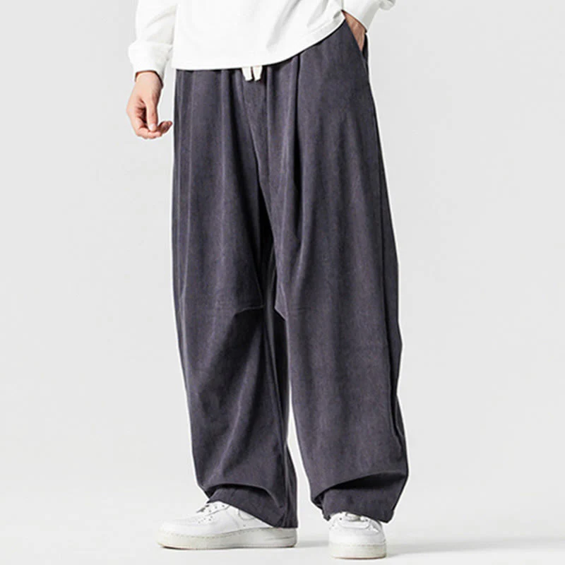 Pantaloni da uomo in velluto a coste invernali con coulisse e tasche, gamba larga , Buddha Stones - Image 19