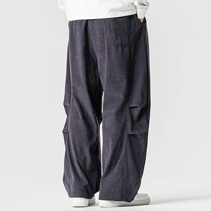 Pantaloni da uomo in velluto a coste invernali con coulisse e tasche, gamba larga , Buddha Stones - Image 20