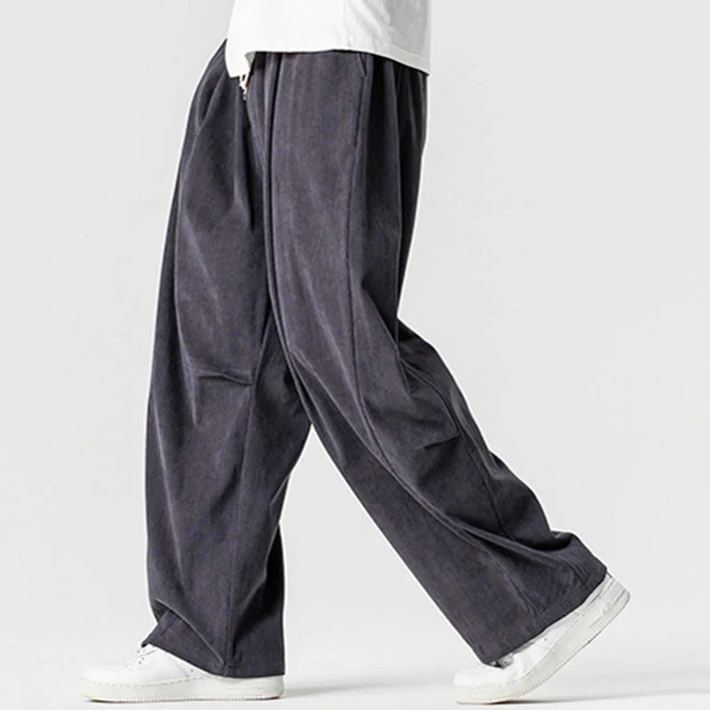 Pantaloni da uomo in velluto a coste invernali con coulisse e tasche, gamba larga , Buddha Stones - Image 21