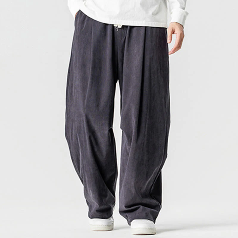 Pantaloni da uomo in velluto a coste invernali con coulisse e tasche, gamba larga , Buddha Stones - Image 22