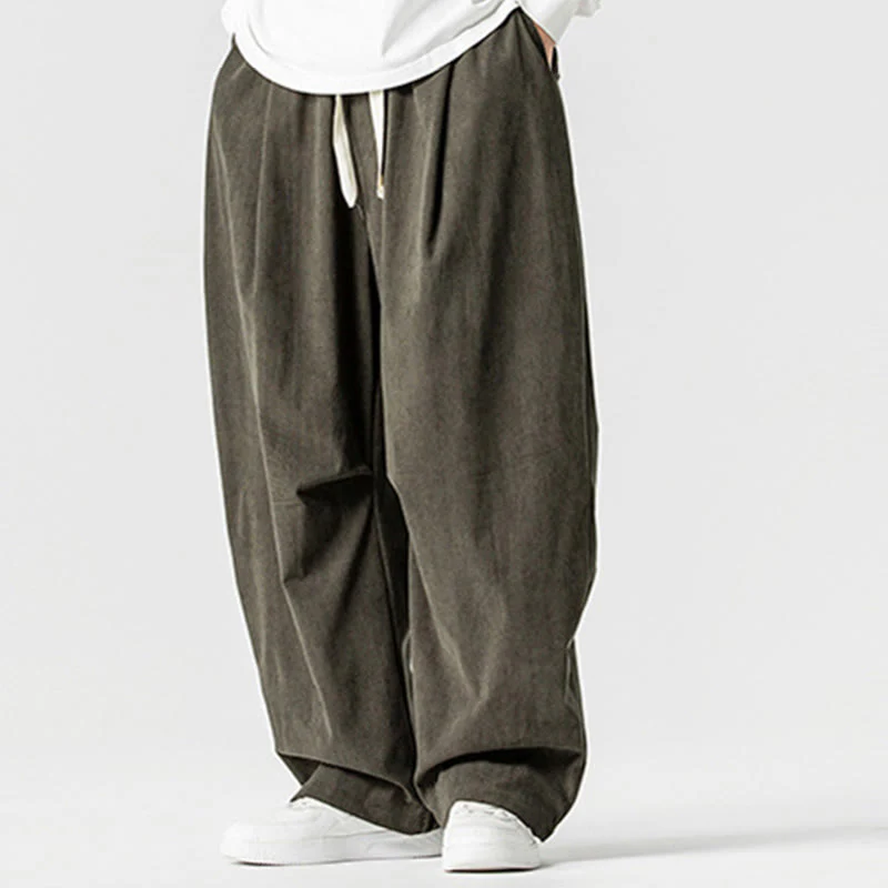 Pantaloni da uomo in velluto a coste invernali con coulisse e tasche, gamba larga , Buddha Stones - Image 25