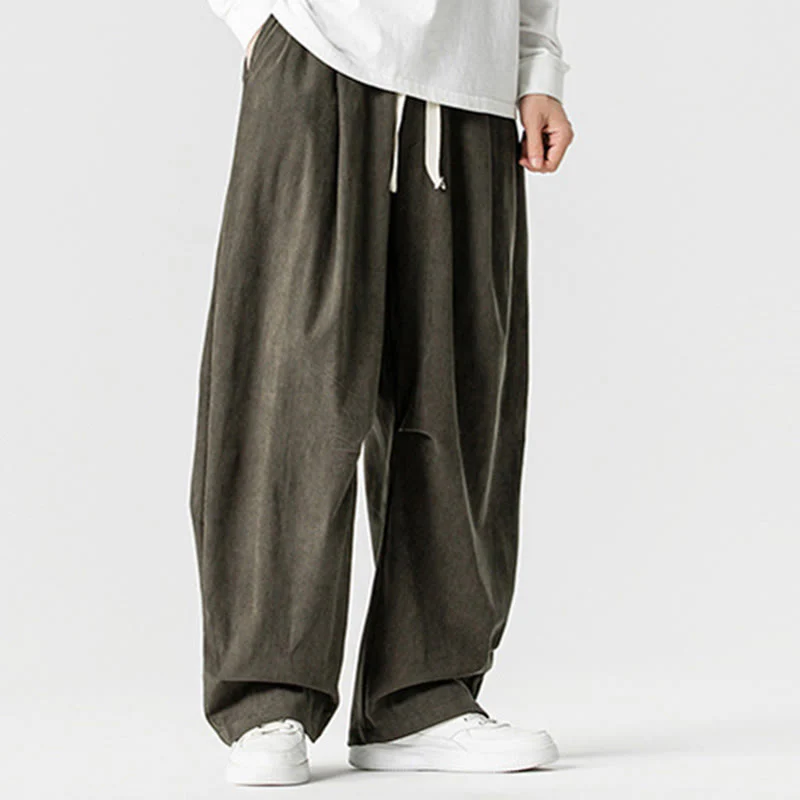 Pantaloni da uomo in velluto a coste invernali con coulisse e tasche, gamba larga , Buddha Stones - Image 26